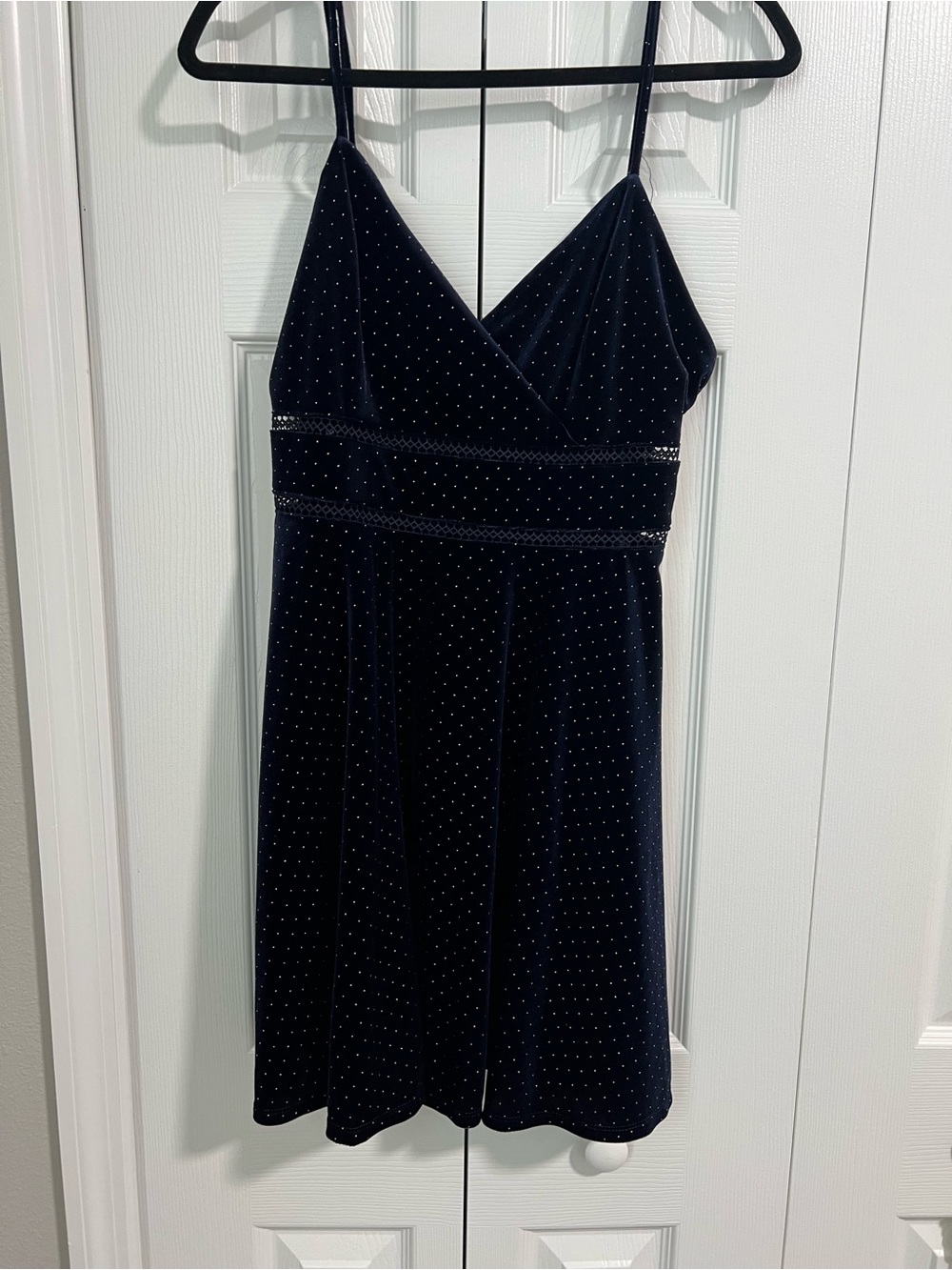 Trixxi navy blue Velvet Mini Dress with Silver Dots